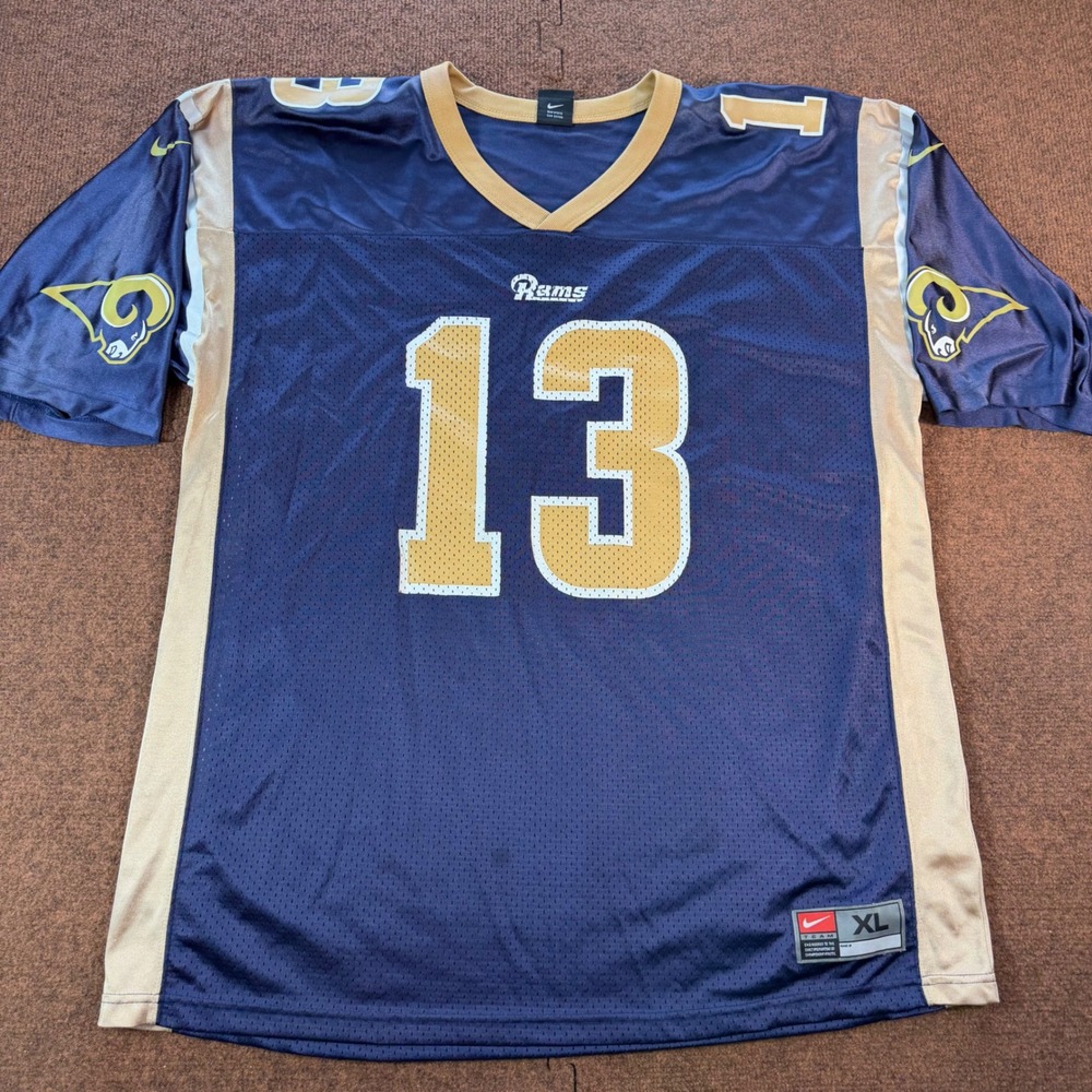 A- Nike St Louis Rams Jersey Mens XL Blue Gold Football Mesh #13 Vintage 2290